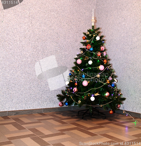 Image of New Year tree in empty room