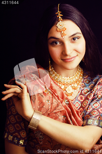 Image of beauty sweet indian girl in sari smiling