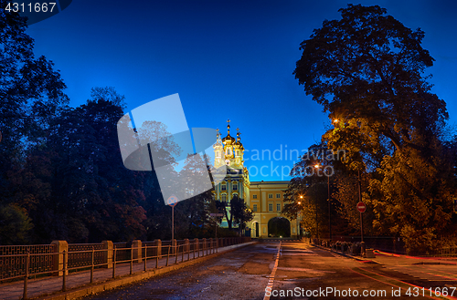 Image of Evening autumn Street view to Catherine Palace at Tsarskoye Selo Pushkin St. Petersburg, Russia