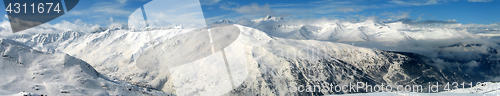 Image of High mountains under snow in the winter Panorama landscape