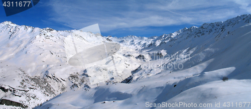 Image of High mountains under snow in the winter Panorama landscape