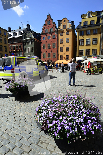 Image of STOCKHOLM, SWEDEN  – JUNE 15, 2017: police car in the center o