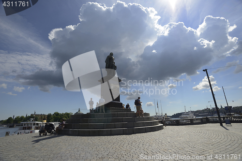 Image of STOCKHOLM, SWEDEN  – JUNE 15, 2017: a monument to King Gustav 