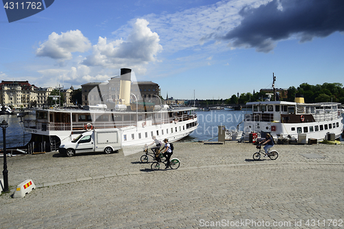 Image of STOCKHOLM, SWEDEN  – JUNE 15, 2017: cobblestone embankment in 