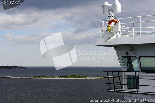 Image of deckhouse of ship against the sea