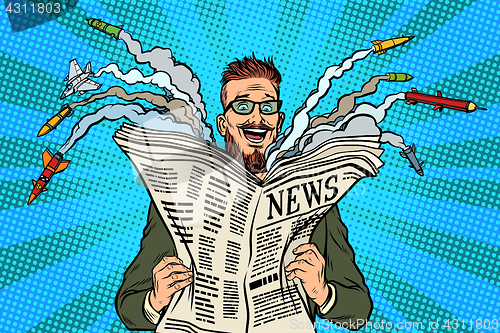 Image of Hipster happy military news paper newspaper