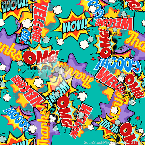 Image of Comic book words pop art background. Seamless pattern