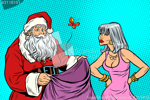 Image of Santa Claus without gifts and angry woman