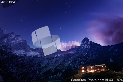 Image of Night view on Tatra Mountains from Zelene pleso lake valley, Slovakia, Europe