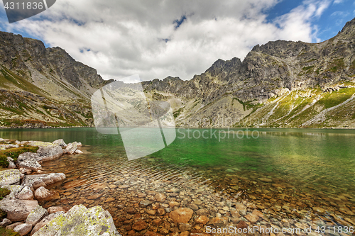 Image of Photo of Velke Hincovo Pleso lake valley in Tatra Mountains, Slovakia, Europe