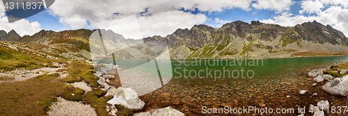 Image of Panoramic photo of Velke Hincovo Pleso lake valley in Tatra Mountains, Slovakia, Europe