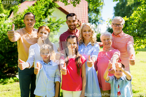 Image of happy family portrait in summer garden