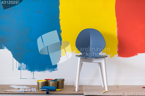 Image of empty chair and equipment for painting