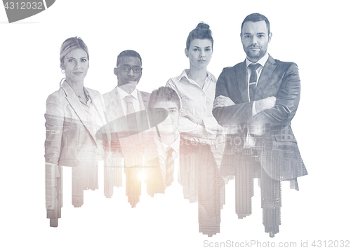 Image of Double exposure of young ambitious business group