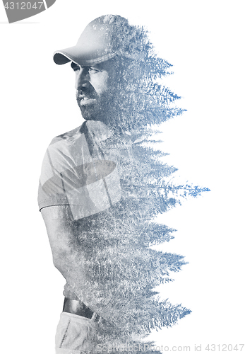 Image of Double exposure of senior golf player