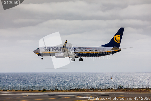 Image of ARECIFE, SPAIN - APRIL, 15 2017: Boeing 737-800 of RYANAIR with 