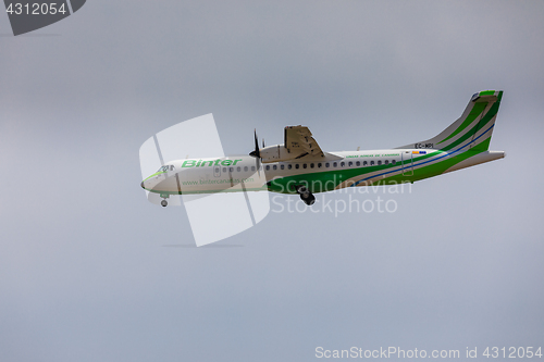 Image of ARECIFE, SPAIN - APRIL, 16 2017: ATR 72 of Binter with the regis