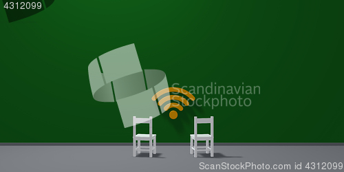 Image of two chairs and wifi symbol - 3d rendering