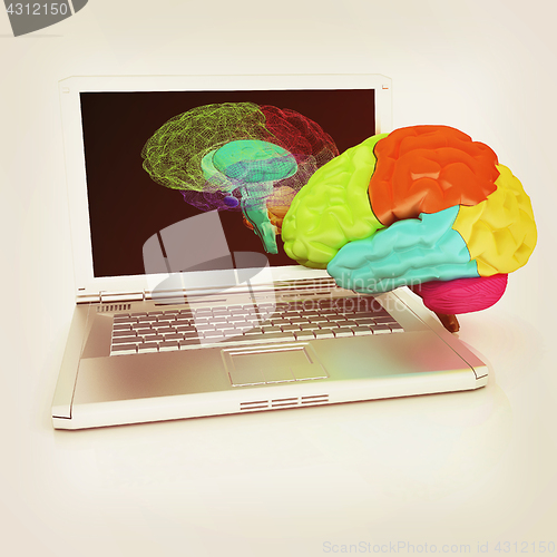 Image of creative three-dimensional model of real human brain and scan on