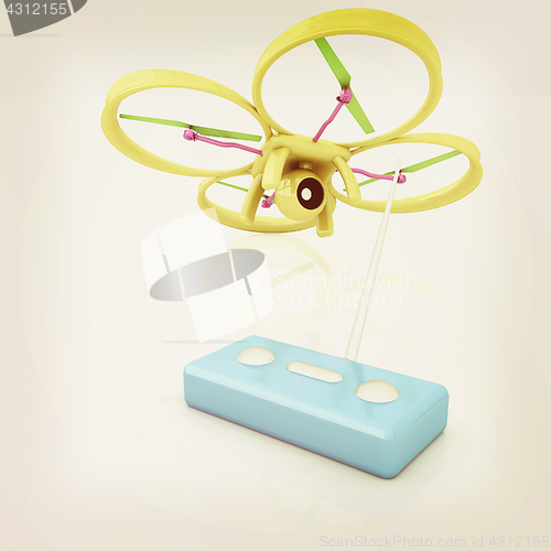 Image of Drone with remote controller. Vintage style.