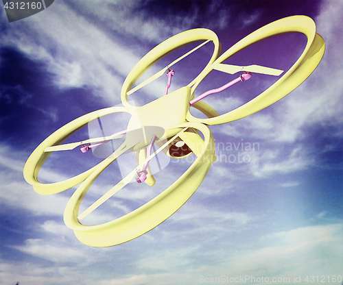 Image of Drone, quadrocopter, with photo camera against the sky. 3D illus