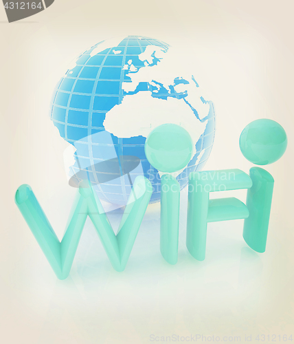 Image of wifi earth icon. 3d illustration. Vintage style.