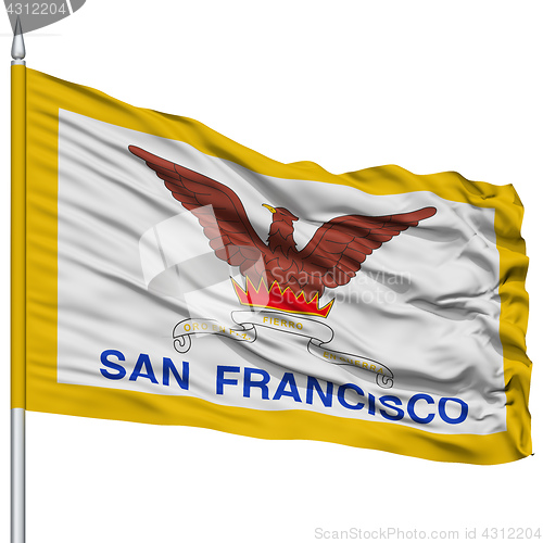 Image of San Francisco City Flag on Flagpole, USA