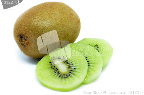 Image of Kiwi fruit, slice of qiwi isolated on white background