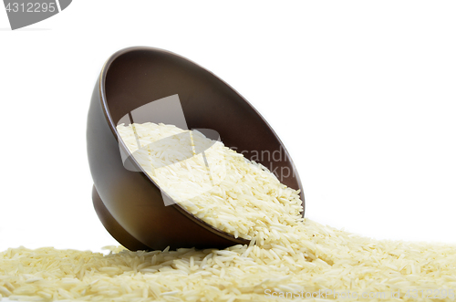 Image of White basmati rice with wooden bowl