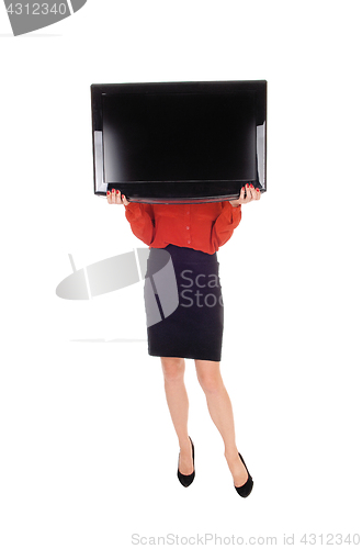 Image of Woman with TV over face.