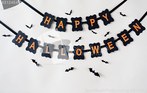 Image of happy halloween party garland decoration and bats