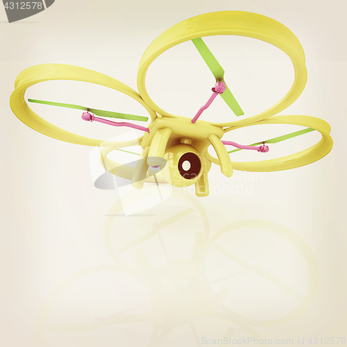 Image of Drone, quadrocopter, with photo camera. 3d render. Vintage style