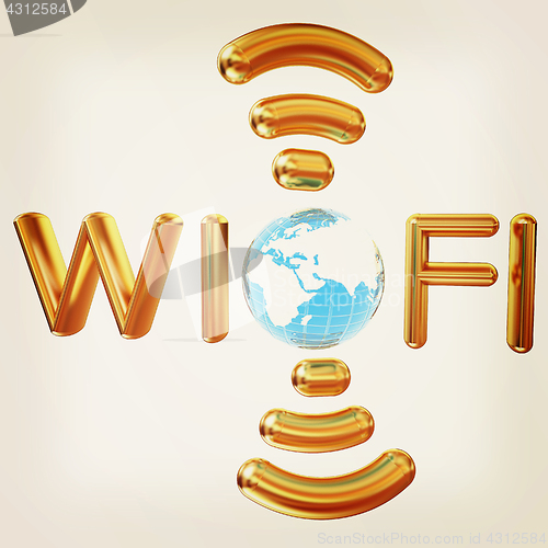 Image of Gold wifi icon for new year holidays. 3d illustration. Vintage s