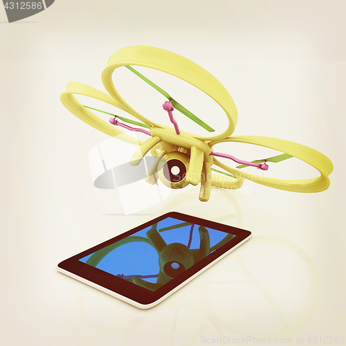 Image of Drone with tablet pc. Vintage style.