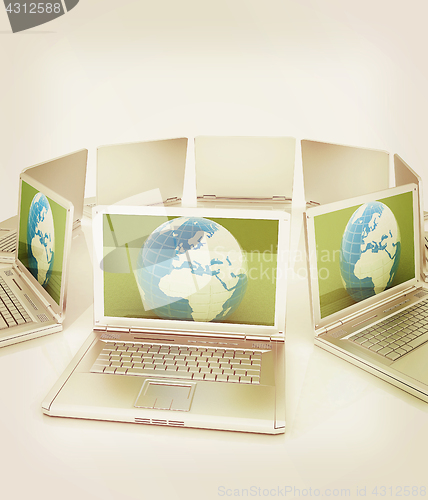 Image of internet, global network, computers around globe. 3d render. Vin