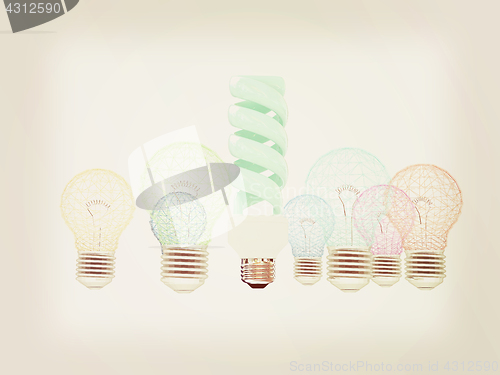Image of energy-saving lamps. 3D illustration. Vintage style.