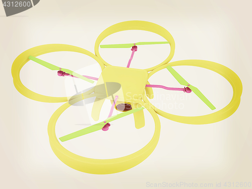 Image of Drone, quadrocopter, with photo camera flying. 3d render. Vintag