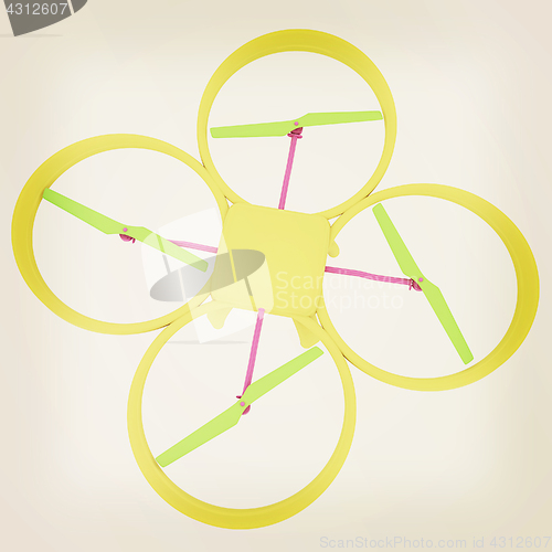 Image of Drone, quadrocopter, with photo camera flying. 3d render. Vintag