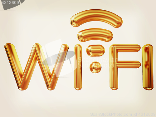 Image of Gold wifi icon for new year holidays. 3d illustration. Vintage s