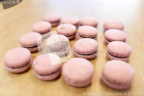 Image of macarons on table at confectionery or bakery