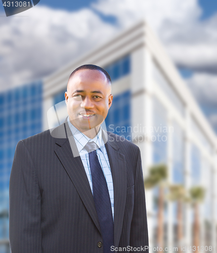 Image of Handsome African American Businessman In Front of Corporate Buil