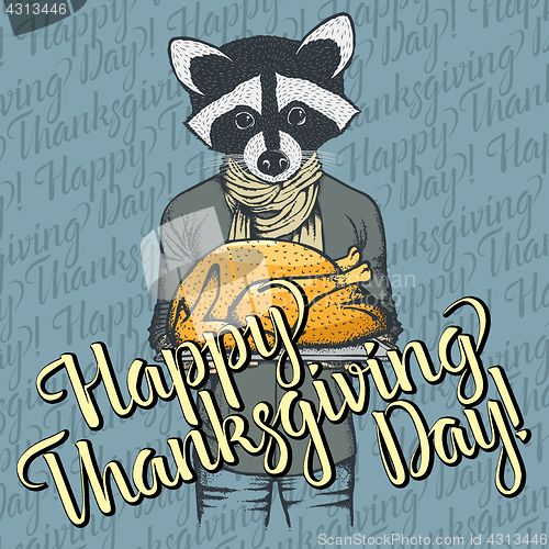 Image of Vector illustration of Thanksgiving racoon concept
