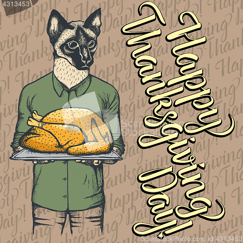 Image of Vector illustration of Thanksgiving cat concept