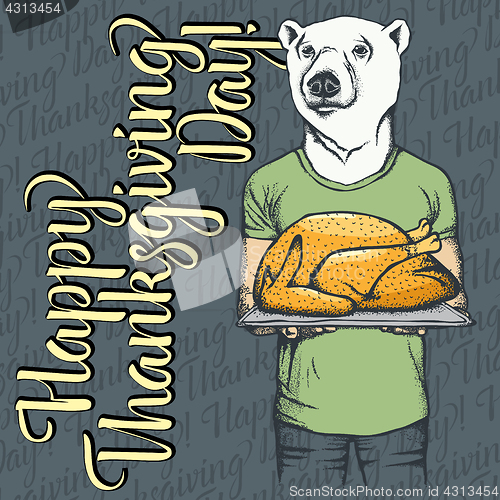 Image of Vector illustration of Thanksgiving bear concept