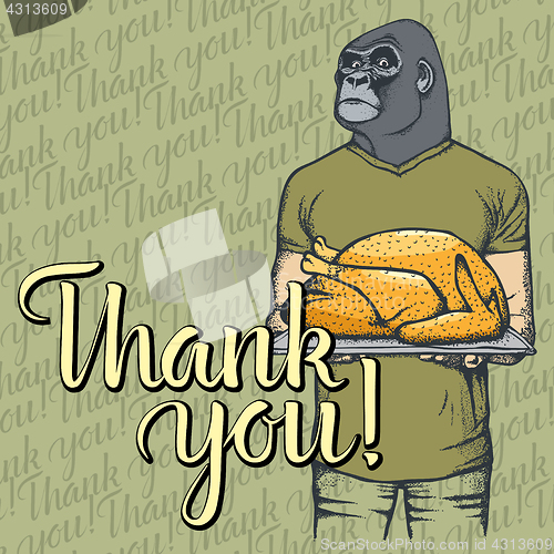 Image of Vector illustration of Thanksgiving monkey concept