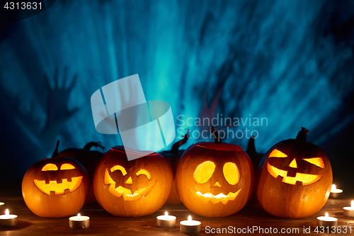 Image of Halloween pumpkins on black