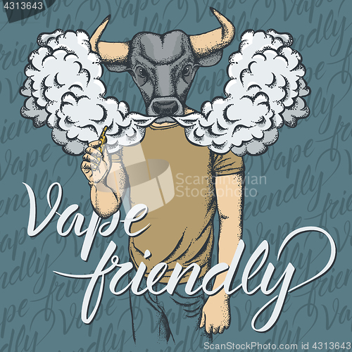 Image of Bull or buffalo vaping an electronic cigarette