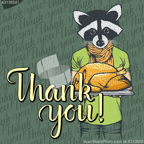 Image of Vector illustration of Thanksgiving racoon concept