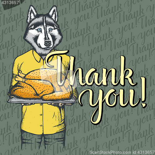 Image of Vector illustration of Thanksgiving husky dog concept