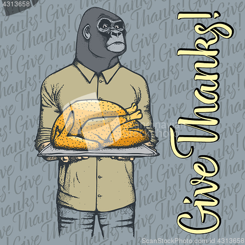 Image of Vector illustration of Thanksgiving monkey concept